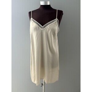 Magali Pascal Slip Dress Medium Cream Lace Trim Adjustable Straps Luxury Base